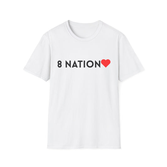 Unisex Softstyle T-Shirt, Casual Everyday Tee, Graphic Tee for Friends, Summer T-Shirt, Unique Gift for Music Lovers, 8 Nation Heart Shirt