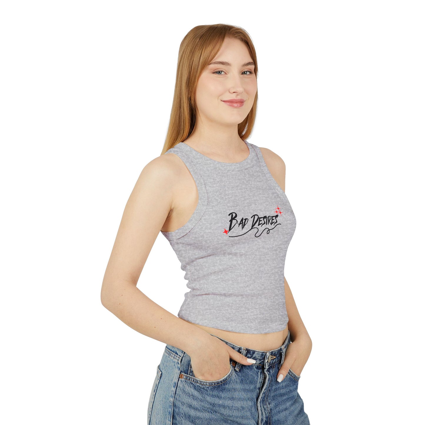 Chic Women's Racer Tank Top - Bad Desires Graphic Tee, Summer Essential, Casual Wear, Gifts for Her, Workout Top