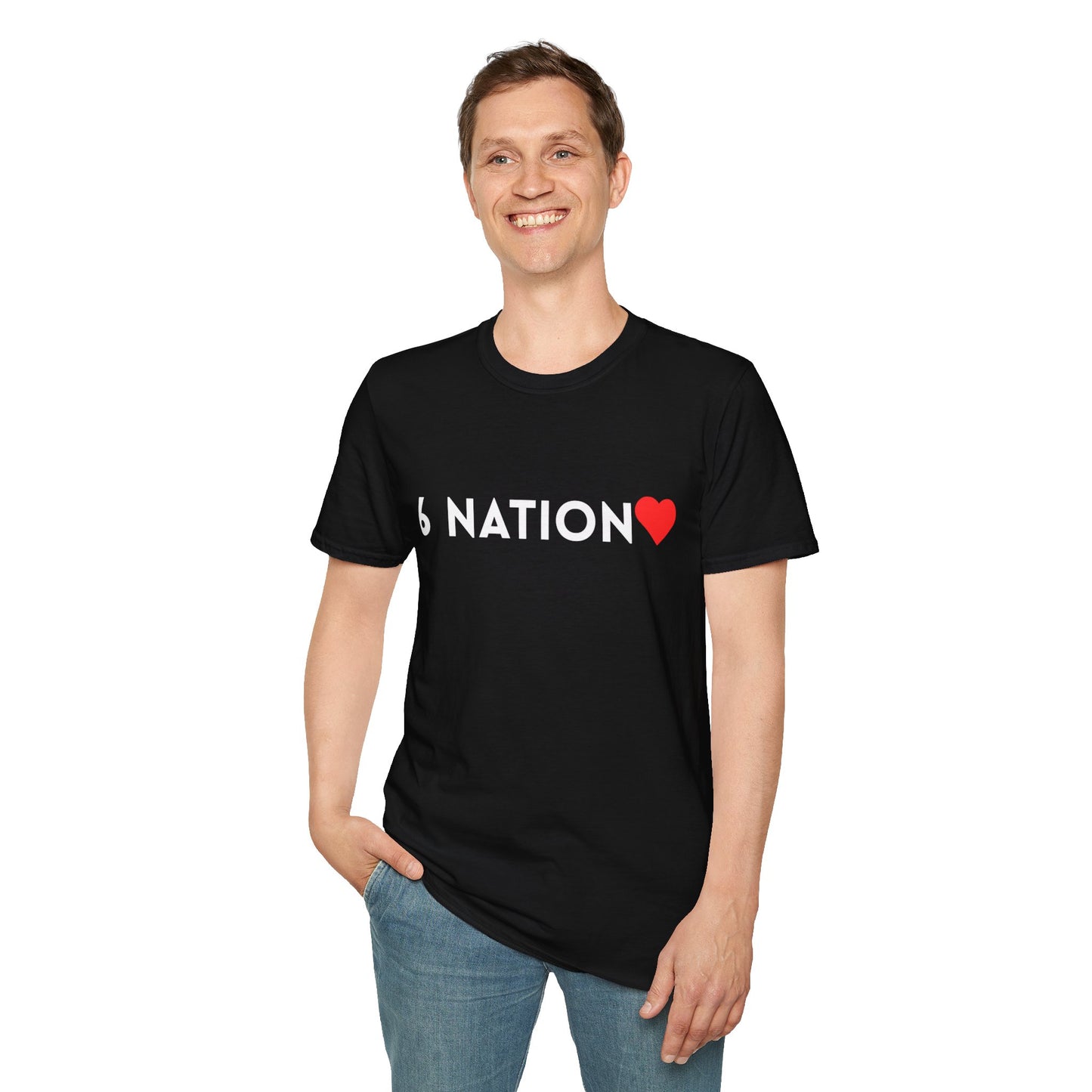 Unisex Softstyle T-Shirt, Casual Everyday Tee, Graphic Tee for Friends, Summer T-Shirt, Unique Gift for Music Lovers, 6 Nation Heart Shirt
