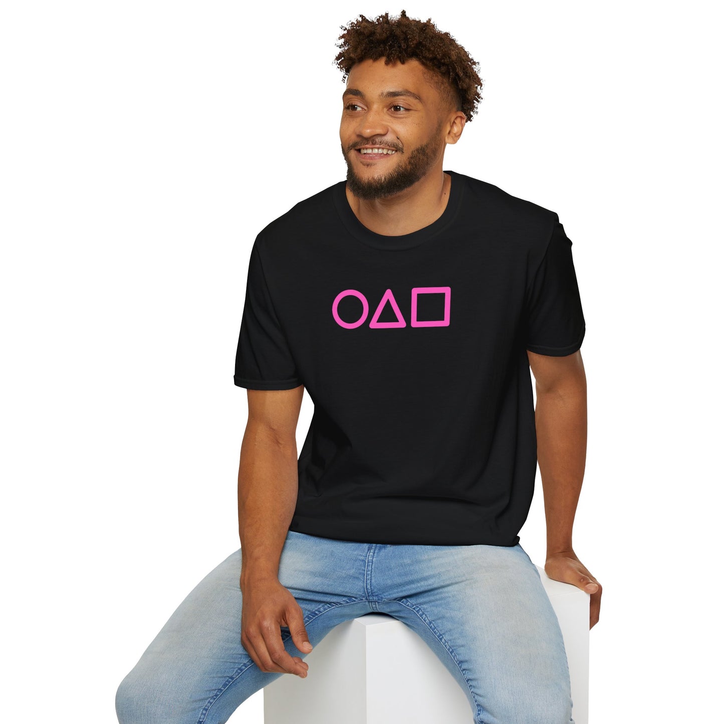 Chic Minimalist Graphic Tee, Unisex Softstyle T-Shirt with Shapes, Casual Comfort Wear, Gift for Her, Him, Trendy Fashion, Everyday Style