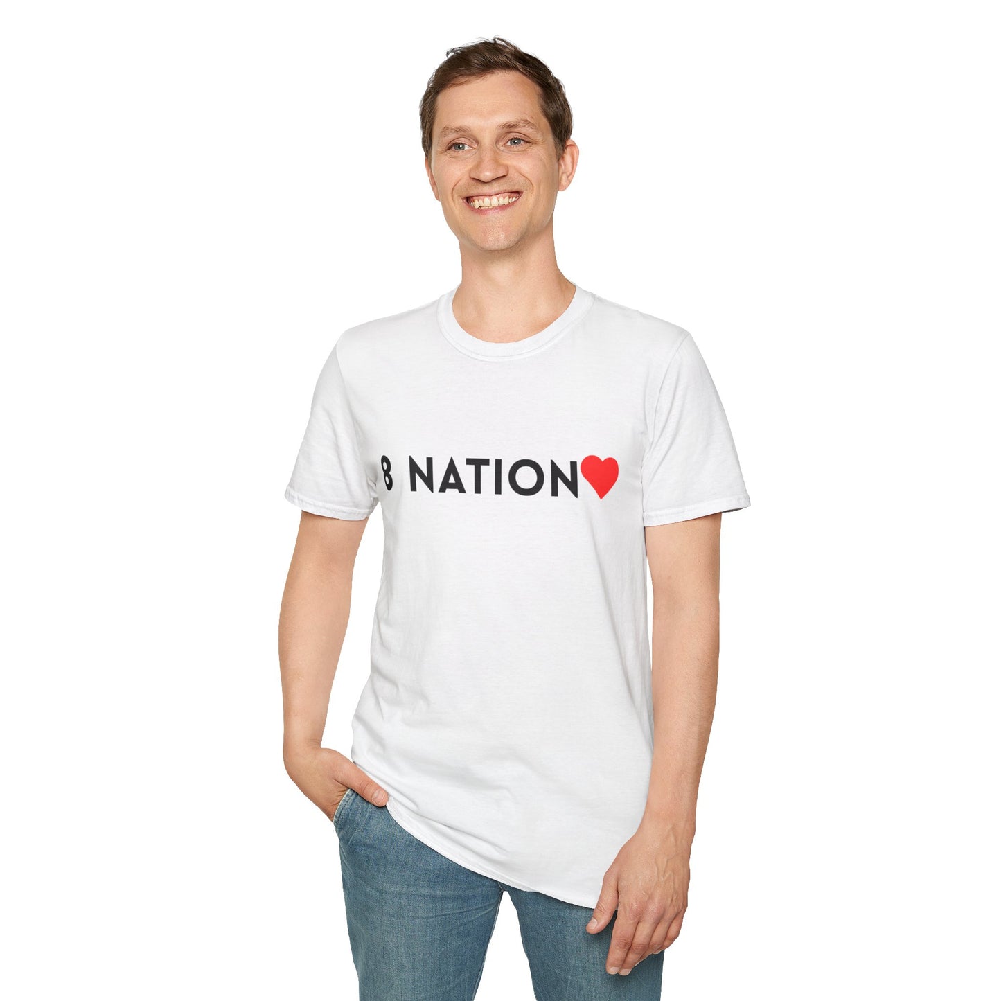 Unisex Softstyle T-Shirt, Casual Everyday Tee, Graphic Tee for Friends, Summer T-Shirt, Unique Gift for Music Lovers, 8 Nation Heart Shirt