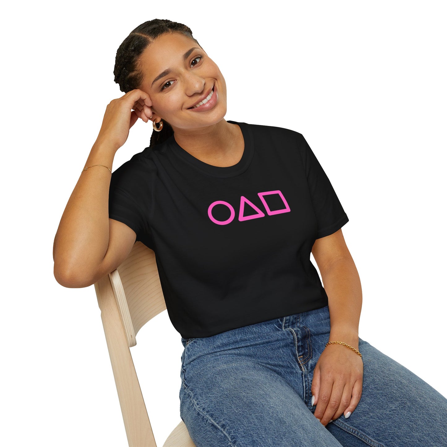 Chic Minimalist Graphic Tee, Unisex Softstyle T-Shirt with Shapes, Casual Comfort Wear, Gift for Her, Him, Trendy Fashion, Everyday Style