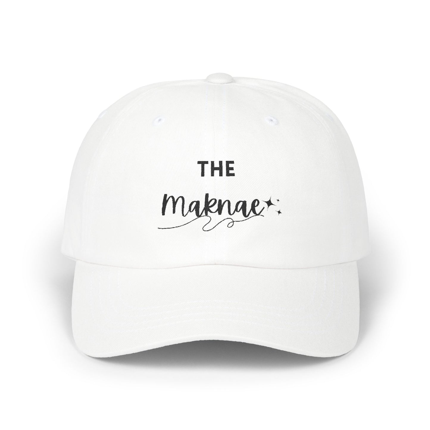Stylish Dad Cap with 'The Maknae' Text | Trendy White Baseball Hat for Casual Wear, Gift for Dads, Summer Accessory, Unisex Cap