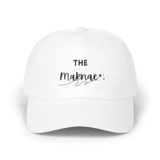 Stylish Dad Cap with 'The Maknae' Text | Trendy White Baseball Hat for Casual Wear, Gift for Dads, Summer Accessory, Unisex Cap