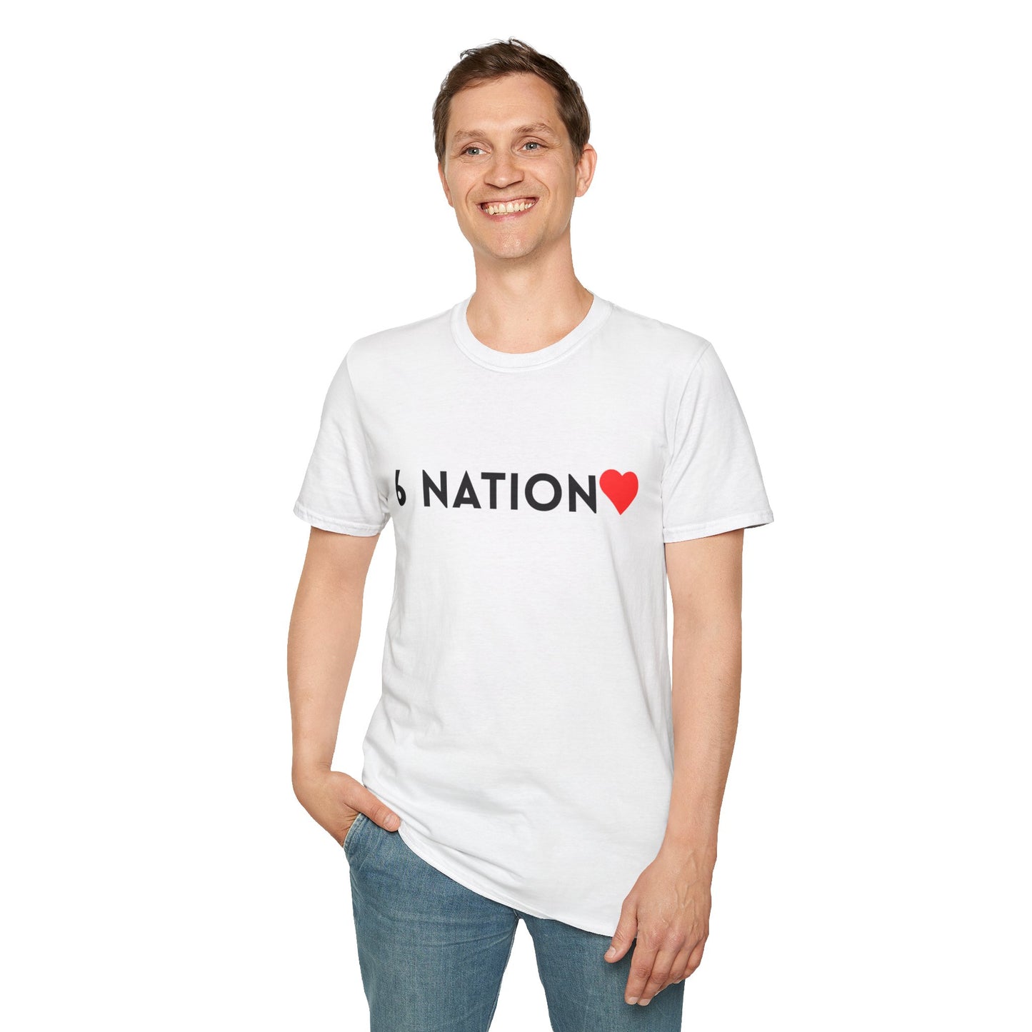 Unisex Softstyle T-Shirt, Casual Everyday Tee, Graphic Tee for Friends, Summer T-Shirt, Unique Gift for Music Lovers, 6 Nation Heart Shirt